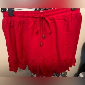 Women’s Miami Red, laced trimmed, drawstring waist, size S shorts